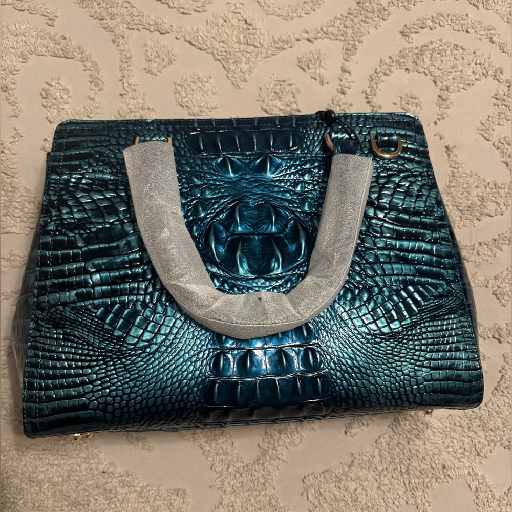 Brahmin Small Finley Blue Patina Melbourne Genuine Leather Purse